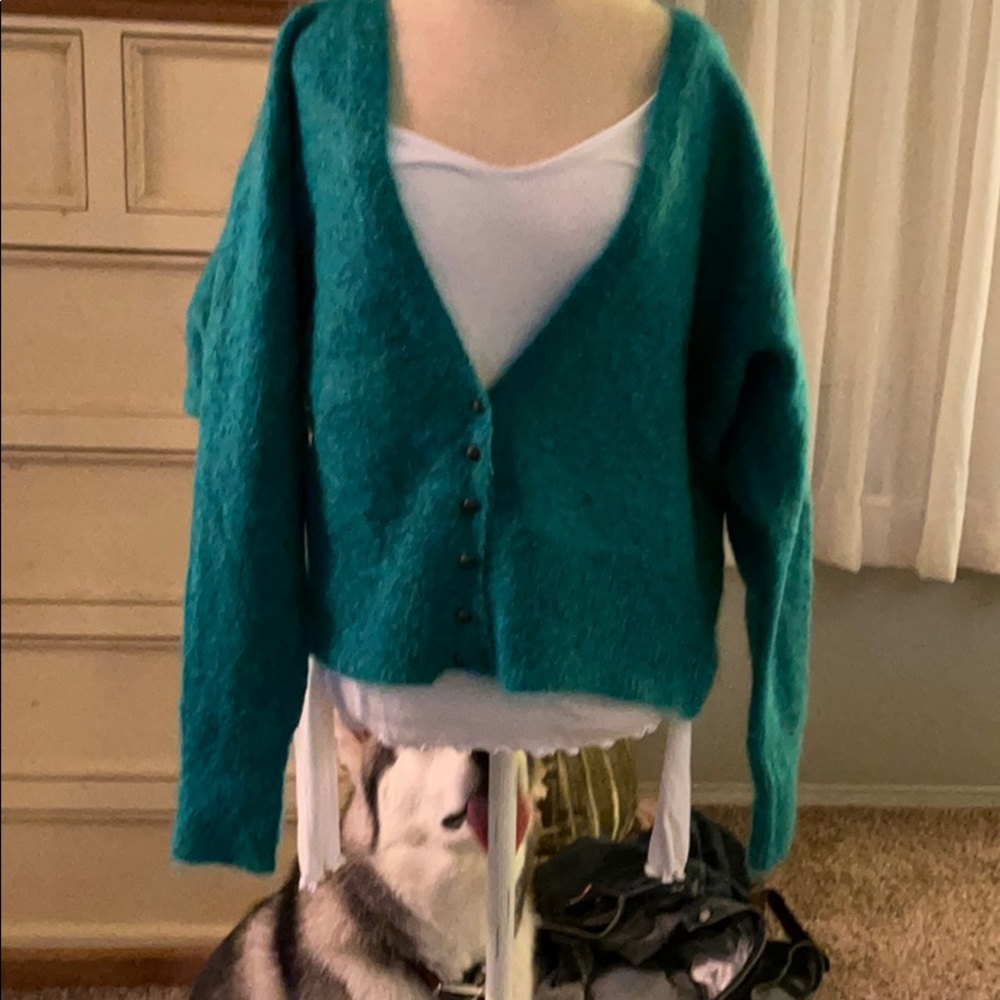 Turquoise button down sweater